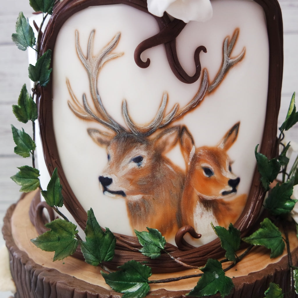 Hand-painted Woodland Theme Wedding Cake